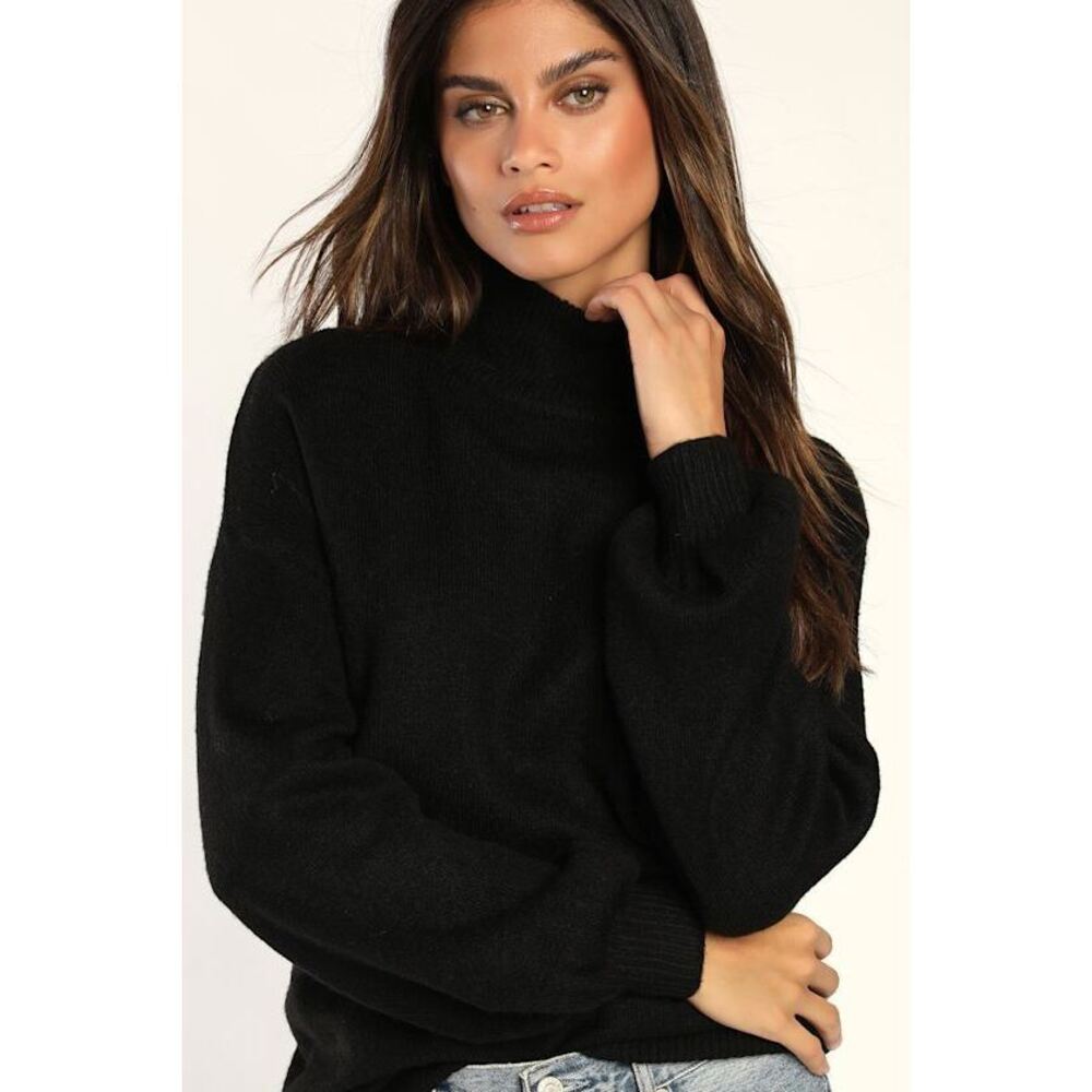 Lulus Autumn Appeal Black Knit Cutout Mock Neck Sweater - Size M